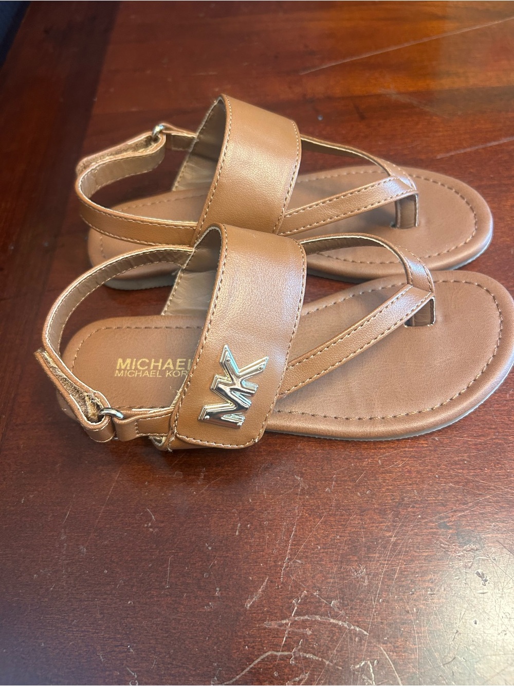 Michael Kors Kids Tan Leather MK Logo Sandals
